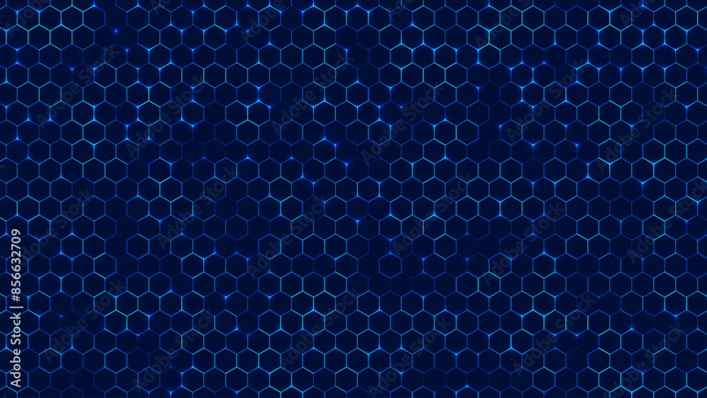 Poster Hexagonal Abstract Technology Background. Hexagons Pattern for Hi-Tech Communication Design. Hi-tech Cyber Hexagon Sci-Fi Game Banner Grid. Nano Shield Pattern. Vector Illustration