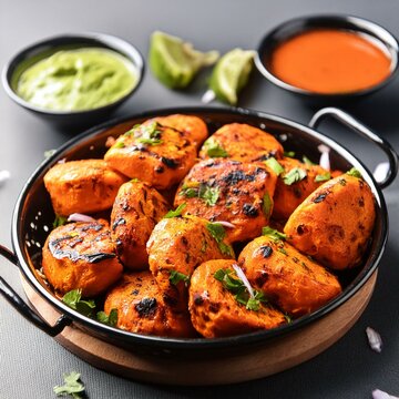 Indian food tandoori soya chaap or delicious soy chap dish