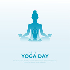 International Yoga Day Post and Greeting Card Design. Modern and Elegant Yoga Day Creative with Woman in Meditation Pose Vector Illustration