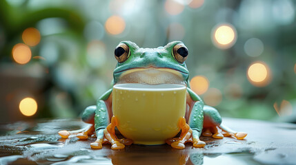 Leap day, 29 February 2024 greeting card with cute jumping Green Frog and Happy Leap Day text. Leap year