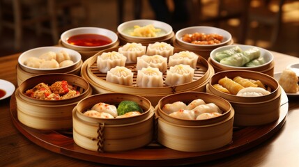 Tray assorted dim sum delights