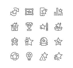 Fototapeta premium Set of exclusive benefit related icons, prize, award, incentive, reward and linear variety vectors. 