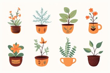 Assorted flower pots collection on white background, transparent png for versatile use