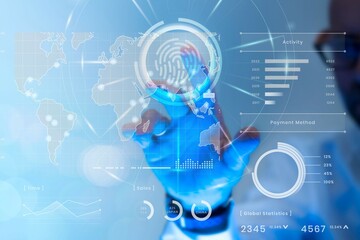 Closeup of a man scanning his finger on the screen