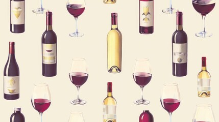 A Repeating Pattern of Wine Bottles and Glasses