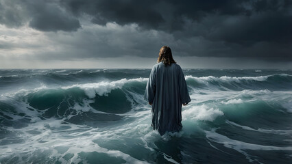 Jesus walks on water across the sea and calms the sea