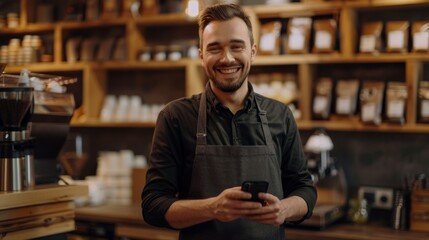 The barista with a phone.