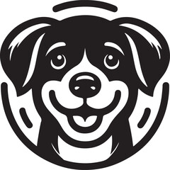 Striking Black and White Dog head Illustration on white background