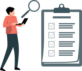 The boy is looking at the clipboard.