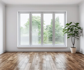 Fototapeta premium Window filling an empty apartment room with natural lighting. Residential interior design composition with copy space for an ad.