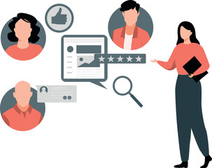 The girl is pointing at the star rating candidate.