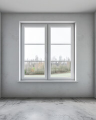 Fototapeta premium Window filling an empty apartment room with natural lighting. Residential interior design composition with copy space for an ad.