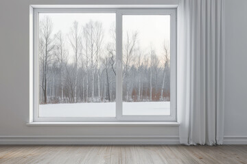 Fototapeta premium Window filling an empty apartment room with natural lighting. Residential interior design composition with copy space for an ad.