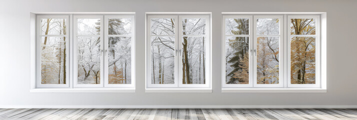 Obraz premium Window filling an empty apartment room with natural lighting. Residential interior design composition with copy space for an ad.