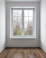 Fototapeta premium Window filling an empty apartment room with natural lighting. Residential interior design composition with copy space for an ad.