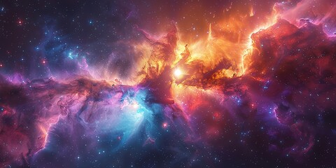 Naklejka premium Cosmic Nebula in Vibrant Hues