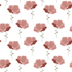 Floral seamless pattern with blooming flowers. Vector repeat texture for textile or wrapping paper. Summer plant wallpaper.