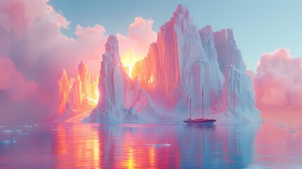 Orange and white iceberg ice and snow world poster background