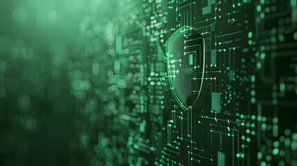  Network security information technology, network protection, information security concepts, a green shield symbolizing network security protection