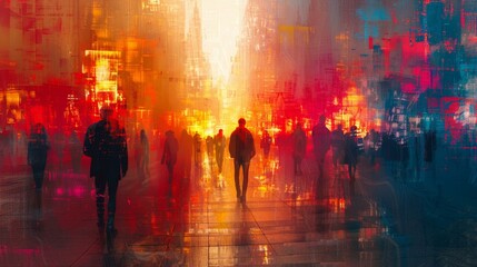 Fototapeta premium Painting of a Rainy Night, Cityscape