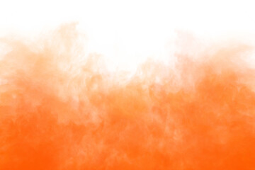 Abstract orange smoke effect isolated on transparent white background. Rising smoke texture, Fog steam or vapor overlay. Fire smoke orange color. Spooky holiday design element decoration, png © fatima