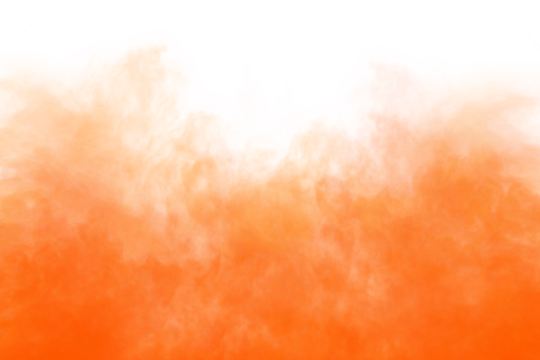 Abstract orange smoke effect isolated on transparent white background. Rising smoke texture, Fog steam or vapor overlay. Fire smoke orange color. Spooky holiday design element decoration, png