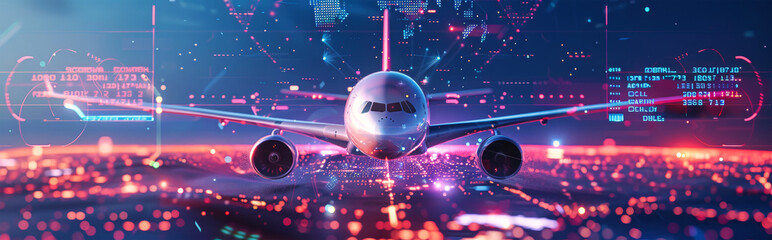 A futuristic airplane soars above a city illuminated by neon lights, showcasing a glimpse into a technologically advanced future