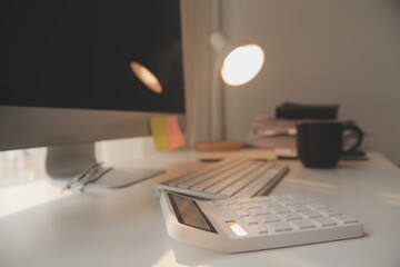 messy office workspace. Messy and cluttered office desk. Messy business office with piles of files...