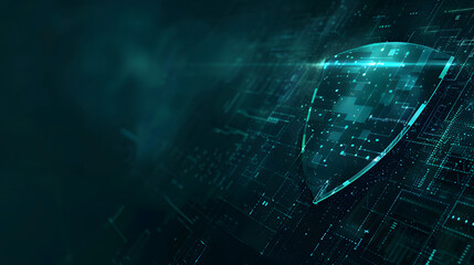  Network security information technology, network protection, information security concepts, a green shield symbolizing network security protection