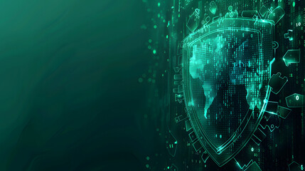  Network security information technology, network protection, information security concepts, a green shield symbolizing network security protection