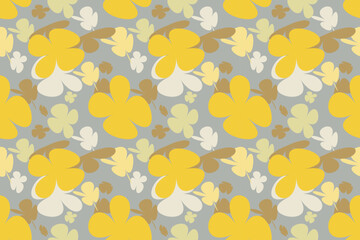 Flowers Seamless Pattern Vintage 70s Style Flower Background Illustration. Colorful Pastel Color Groovy Artwork Bundle, Y2k Nature Backgrounds With Spring Plants.