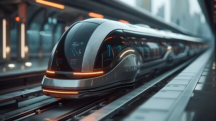 Obraz premium Expansive Futuristic Monorail and Aerial Transport Network with Levitation Pods and Streamlined Terminals