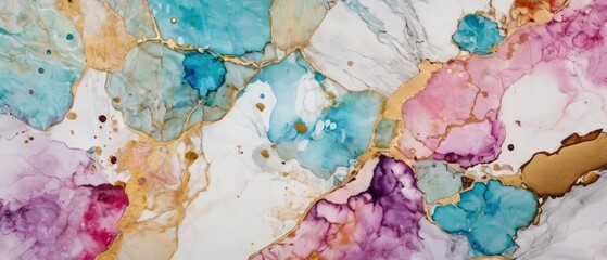 A background with abstract paint blots created with alcohol ink. A marble background