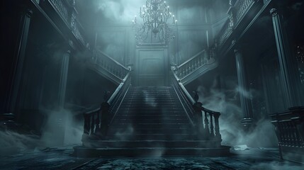 Ominous Descent into the Eerie Depths of a Haunted Gothic Manor