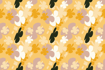 Natural Drawing Flower Seamless Pattern Vintage 70s Style Flower Background Illustration. Colorful Pastel Color Groovy Artwork Bundle, Y2k Nature Backgrounds With Spring Plants.