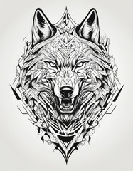 Obraz premium Tattoo design, Angry Wolf, wolf mascot logo. Black ink on a white background
