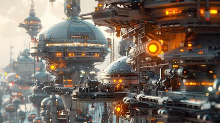 Sprawling Retrofuturistic Orbital Shipyard with Modular Docking Bays and Robotic Assembly Lines