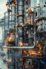 Towering Automated Factory Complexes with Intricate Robotic Production Lines and Modular Fabrication Workshops