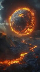 Volcanic Super-Earth Exoplanet with Towering Ash Plumes,Rivers of Lava,and Resilient Extremophile Lifeforms in an Alien Industrial Sci-Fi Setting