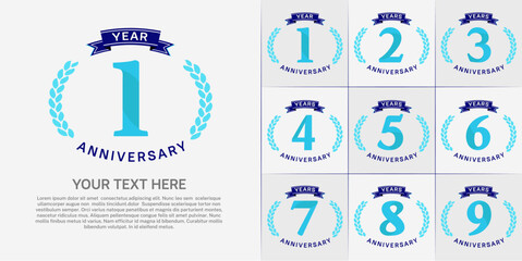 anniversary logotype set vector, blue color and ribbon for special day celebration
