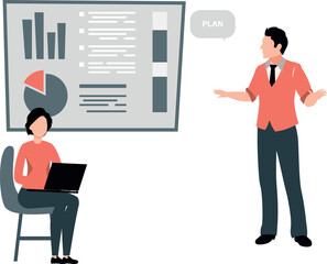 The boy and the girl are discussing about business.