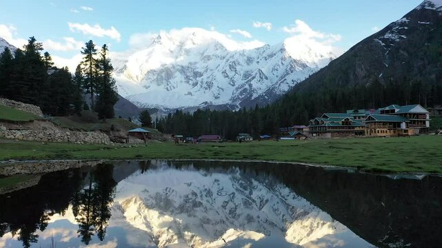 Fairy Meadows Drone flight over reflection pond