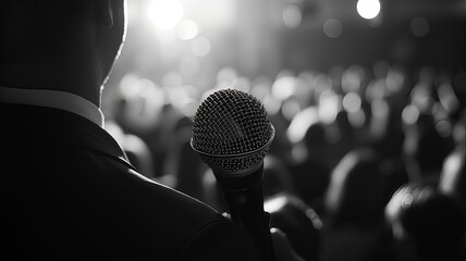 Speaker at Conference Gives Lecture with Microphone