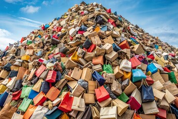 pile of shopping bag overflow. Consumerism and product waste