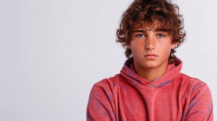  A young boy participating in a spelling bee competition on a white background banner for copy space