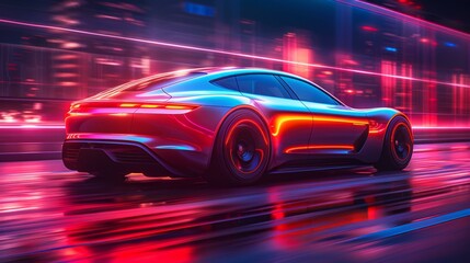 Fototapeta premium Futuristic Car Chase | City Night Race