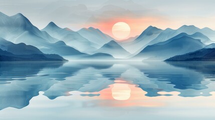 Fototapeta premium Serene Mountain Lake Reflection at Sunset