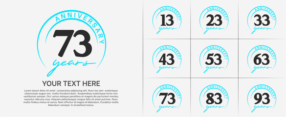 anniversary logotype set vector, black color with blue circle for special day celebration