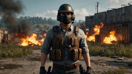 Naklejka premium Your most intense firefight encounter in a PUBG match ai_geneated