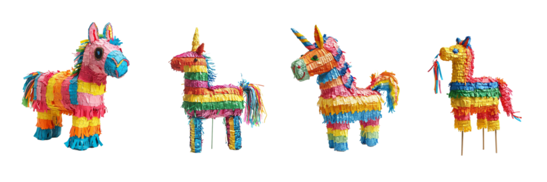Collection of pinata isolated on transparent background. Generated Ai - Powered by Adobe